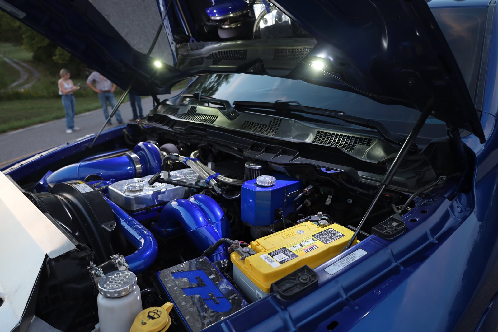 Blue Ram engine bay detail at dusk